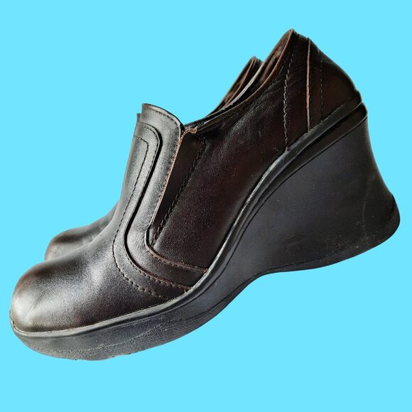 Vintage 90s Y2K Chunky Heel Wedge Loafers brown Leather Womens US 8 - Picture 1 of 11